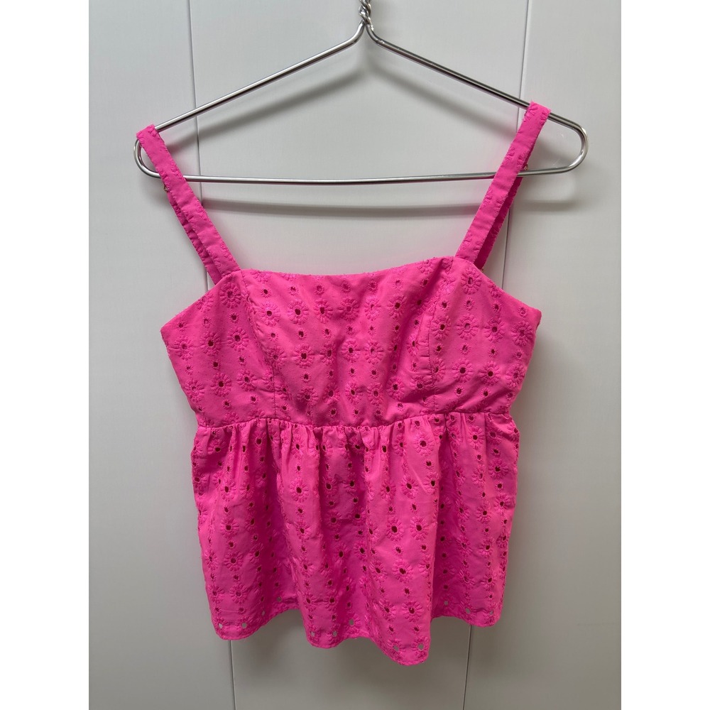 Lilly Pulitzer Pink Eyelet Babydoll Top Sleeveless Tie Back Cami Sz 0 Floral
